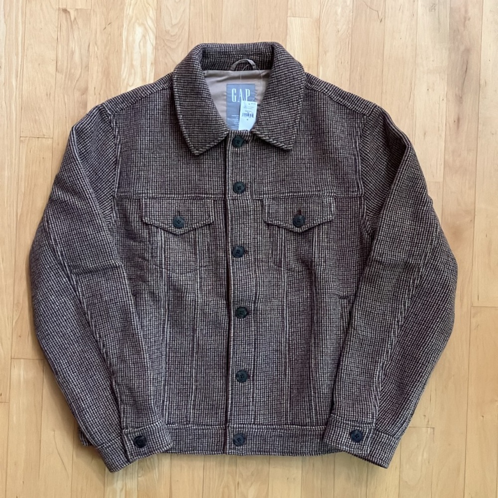 NEW Gap wool houndstooth trucker jacket Medium - Picture 9 of 16